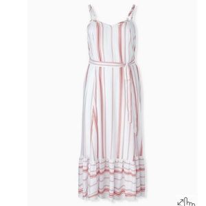 Torrid Red & White Stripe Shirred Hem Maxi Dress 1 or 1XL Flowy Beachy Spring